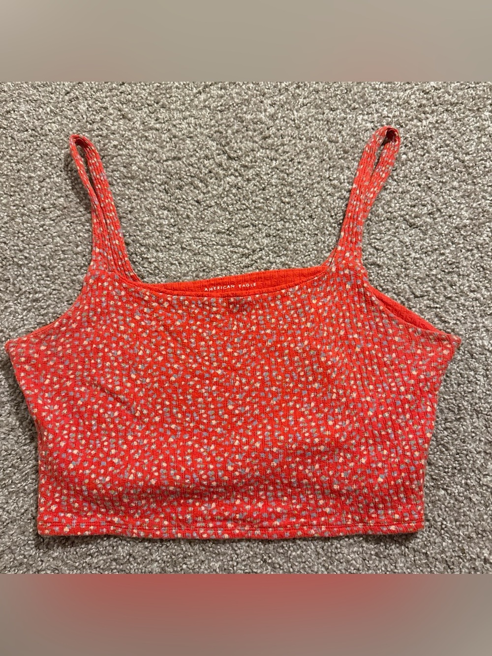 American Eagle Outfitters Red Floral Ribbed Cropped Tank